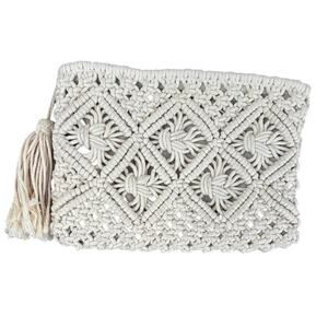 World Market Macrame Crochet Zipper Pouch, 10"‎ x 7", Cream White